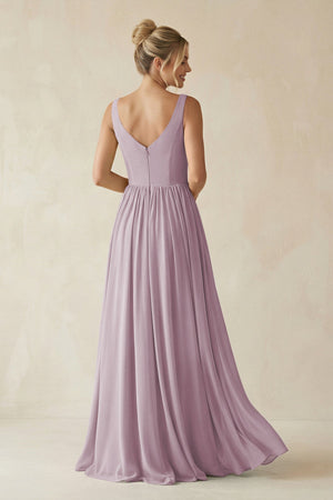 V - Neck Chiffon A - Line Long Bridesmaid Dress in Dusk - SHE IS ME Bridesmaid Dresses