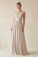 V - Neck Chiffon A - Line Long Bridesmaid Dress in Frost - SHE IS ME Bridesmaid Dresses