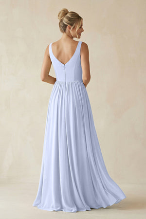 V - Neck Chiffon A - Line Long Bridesmaid Dress in Ice - SHE IS ME Bridesmaid Dresses
