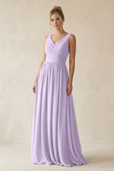V - Neck Chiffon A - Line Long Bridesmaid Dress in Lavender - SHE IS ME Bridesmaid Dresses