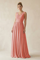 V - Neck Chiffon A - Line Long Bridesmaid Dress in Mulberry - SHE IS ME Bridesmaid Dresses