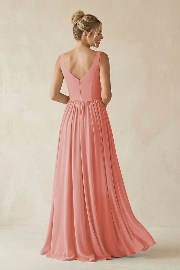 V - Neck Chiffon A - Line Long Bridesmaid Dress in Mulberry - SHE IS ME Bridesmaid Dresses