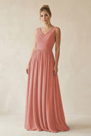 V - Neck Chiffon A - Line Long Bridesmaid Dress in Mulberry - KISS BRIDAL Bridesmaid Dresses