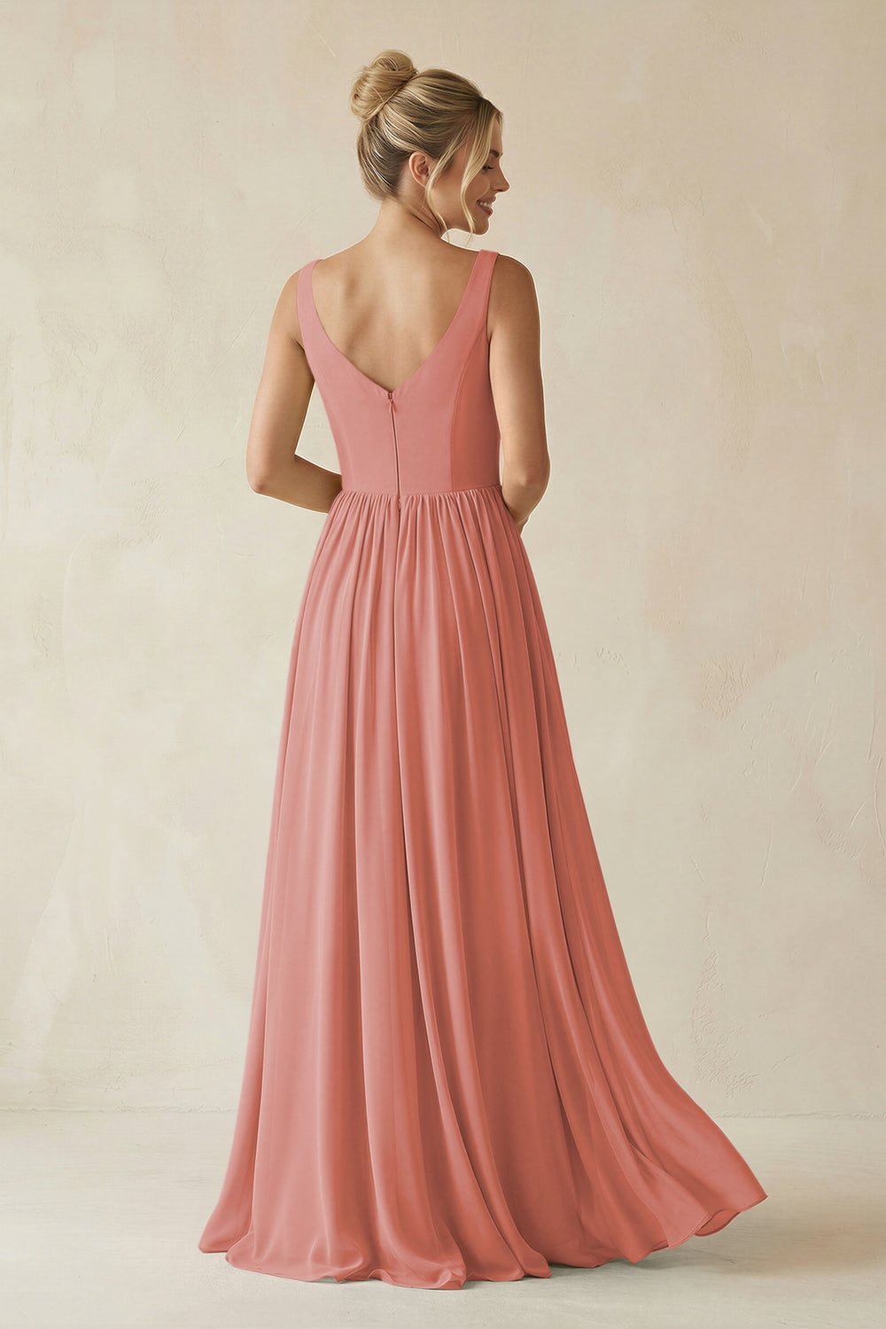 V-Neck Chiffon A-Line Long Bridesmaid Dress in Mulberry