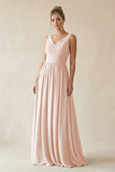 V - Neck Chiffon A - Line Long Bridesmaid Dress in Pale Blush - SHE IS ME Bridesmaid Dresses