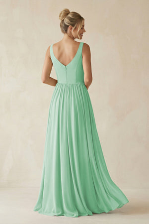 V - Neck Chiffon A - Line Long Bridesmaid Dress in Pale Pistachio - SHE IS ME Bridesmaid Dresses