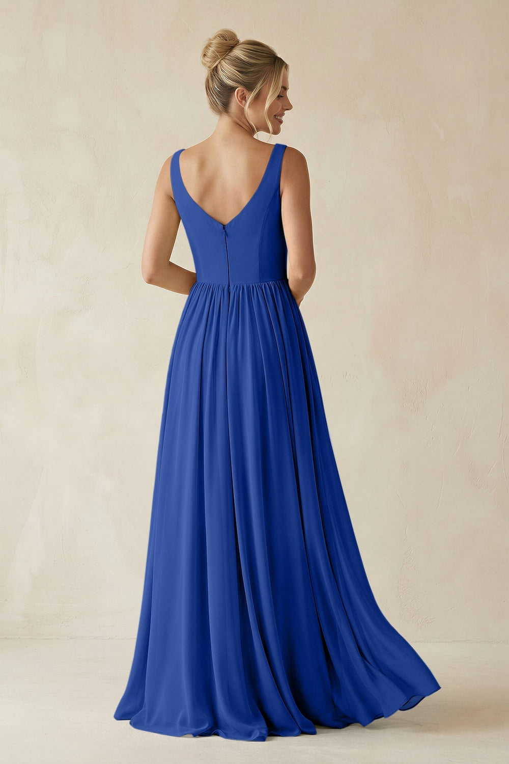 V - Neck Chiffon A - Line Long Bridesmaid Dress in Royal Blue - KISS BRIDAL Bridesmaid Dresses