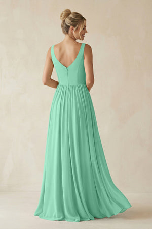 V - Neck Chiffon A - Line Long Bridesmaid Dress in Turquoise - SHE IS ME Bridesmaid Dresses