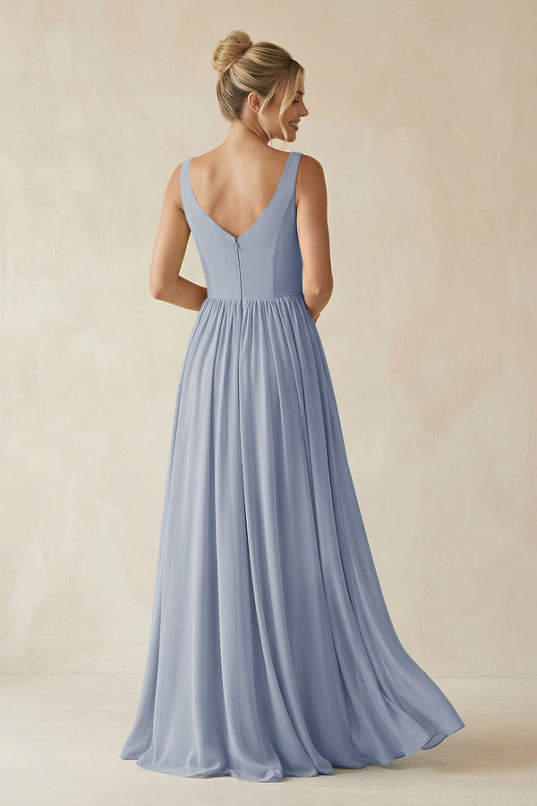 V - Neck Chiffon A - Line Long Bridesmaid Dress in Twilight - SHE IS ME Bridesmaid Dresses
