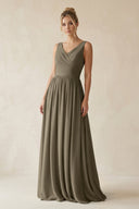 V - Neck Chiffon A - Line Long Bridesmaid Dress in Willow Green - SHE IS ME Bridesmaid Dresses
