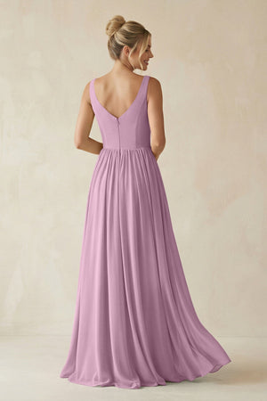 V - Neck Chiffon A - Line Long Bridesmaid Dress in Wisteria - SHE IS ME Bridesmaid Dresses