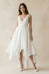 V - Neck Chiffon High - Low Chiffon Wedding Dress in White - KISS BRIDAL Wedding Dresses