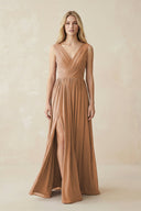 V - Neck Chiffon Pleated A - Line Bridesmaid Dress - SHE IS ME Bridesmaid Dresses