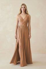 V - Neck Chiffon Pleated A - Line Bridesmaid Dress - KISS BRIDAL Bridesmaid Dresses