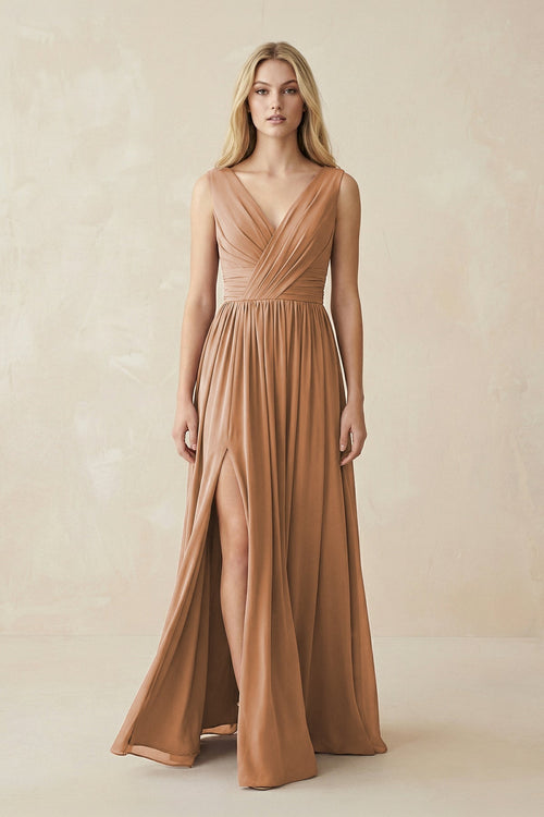 V - Neck Chiffon Pleated A - Line Bridesmaid Dress - SHE IS ME Bridesmaid Dresses