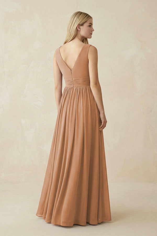 V - Neck Chiffon Pleated A - Line Bridesmaid Dress - SHE IS ME Bridesmaid Dresses