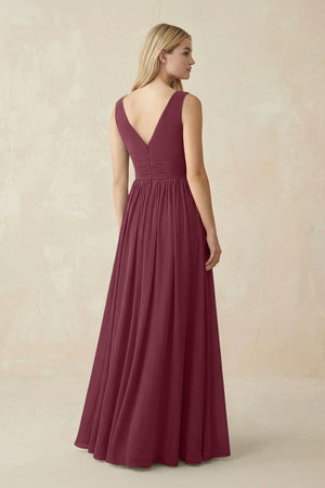 V-Neck Chiffon Pleated A-Line Bridesmaid Dress in Desert Rose (2) | KISSBRIDAL
