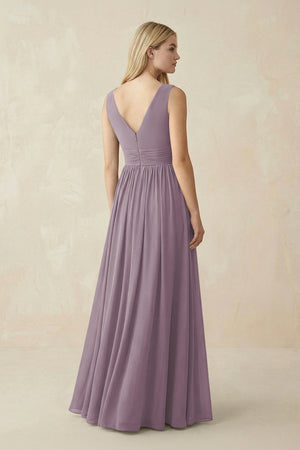V-Neck Chiffon Pleated A-Line Bridesmaid Dress in Dusk (2) | KISSBRIDAL
