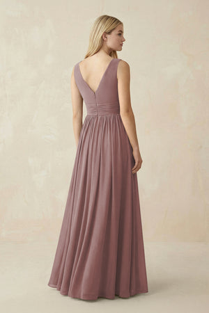 V-Neck Chiffon Pleated A-Line Bridesmaid Dress in Dusty Rose (2) | KISSBRIDAL