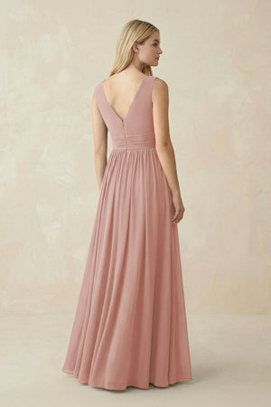 V-Neck Chiffon Pleated A-Line Bridesmaid Dress in English Rose (2) | KISSBRIDAL
