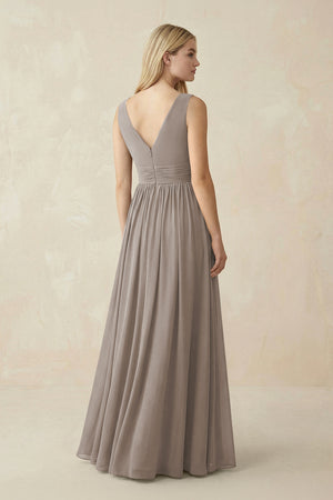 V-Neck Chiffon Pleated A-Line Bridesmaid Dress in Frost (2) | KISSBRIDAL