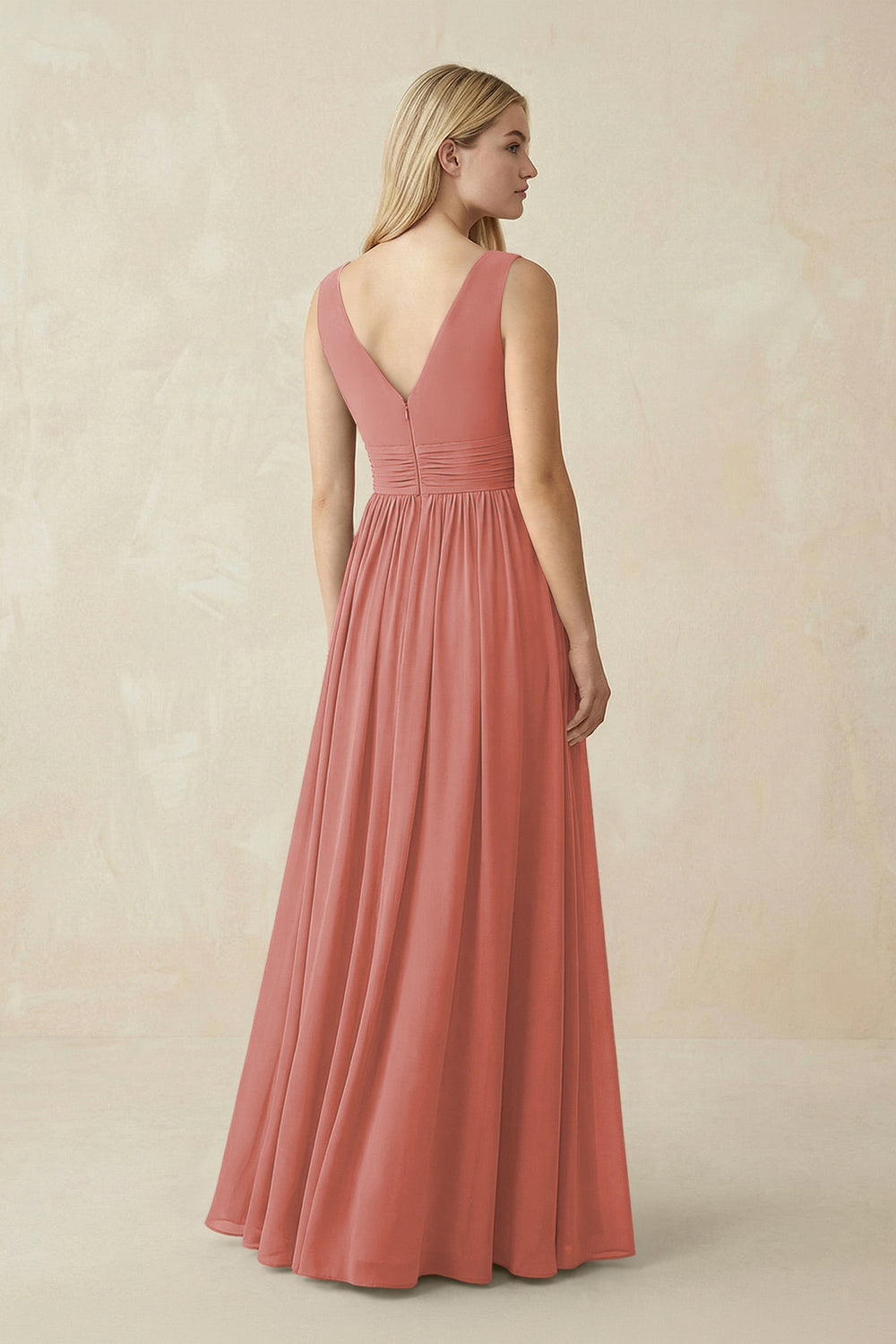 V-Neck Chiffon Pleated A-Line Bridesmaid Dress in Mulberry