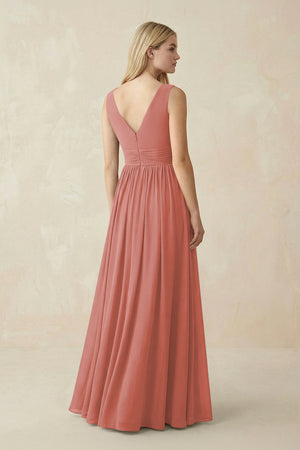 V-Neck Chiffon Pleated A-Line Bridesmaid Dress in Mulberry (2) | KISSBRIDAL