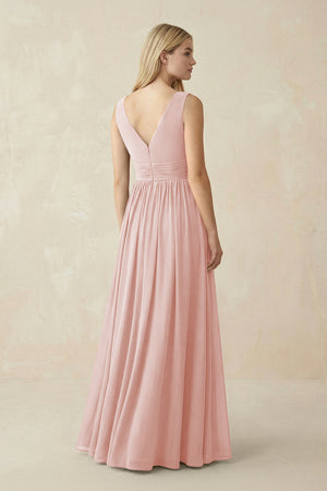V-Neck Chiffon Pleated A-Line Bridesmaid Dress in Rose Petal (2) | KISSBRIDAL