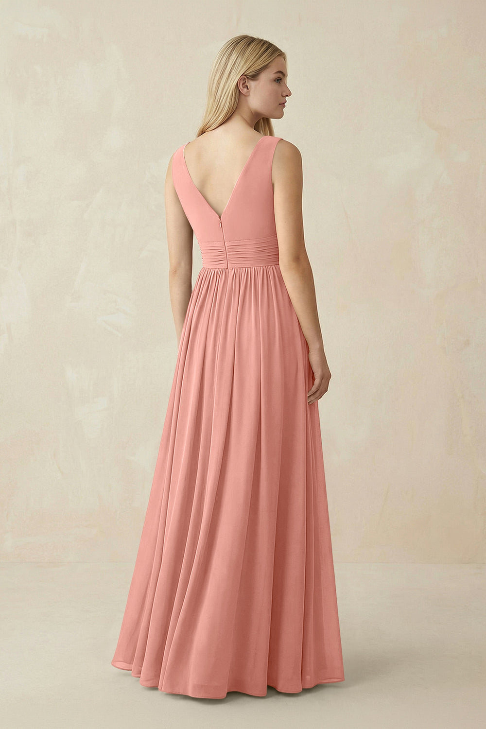 V-Neck Chiffon Pleated A-Line Bridesmaid Dress in Rosette