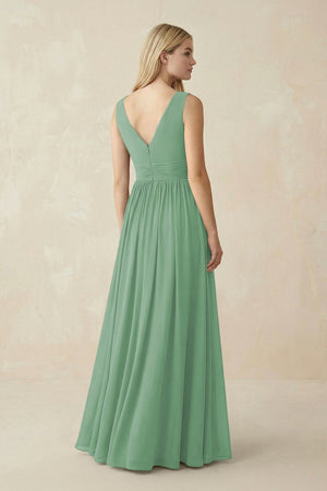 V - Neck Chiffon Pleated A - Line Bridesmaid Dress in Sea Glass - SHE IS ME Bridesmaid Dresses