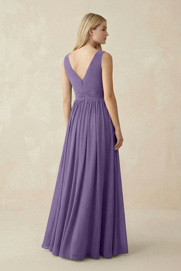 V-Neck Chiffon Pleated A-Line Bridesmaid Dress in Tahiti (2) | KISSBRIDAL
