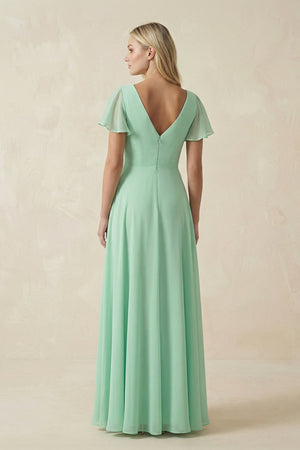 V-Neck Flutter Sleeve A-Line Chiffon Bridesmaid Dress in Pale Pistachio - SHE IS ME BRIDESMAID DRESSES