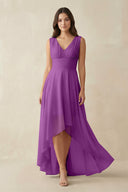 V - Neck High - Low Chiffon Bridesmaid Dress in Amethyst - SHE IS ME Bridesmaid Dresses
