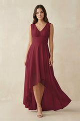 V - Neck High - Low Chiffon Bridesmaid Dress in Berry - KISS BRIDAL Bridesmaid Dresses