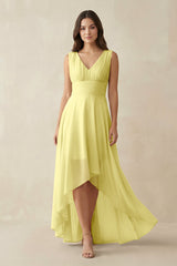 V - Neck High - Low Chiffon Bridesmaid Dress in Buttercup - KISS BRIDAL Bridesmaid Dresses