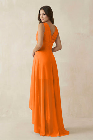 V - Neck High - Low Chiffon Bridesmaid Dress in Cinnamon - SHE IS ME Bridesmaid Dresses