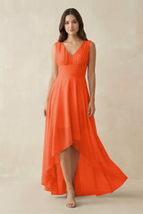 V - Neck High - Low Chiffon Bridesmaid Dress in Cinnamon - KISS BRIDAL Bridesmaid Dresses