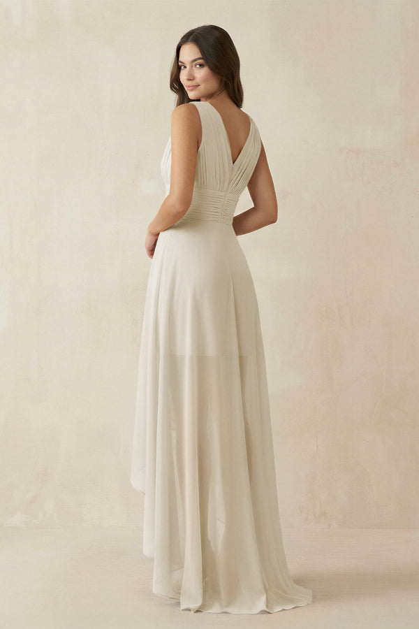 V - Neck High - Low Chiffon Bridesmaid Dress in Dove Gray - SHE IS ME Bridesmaid Dresses