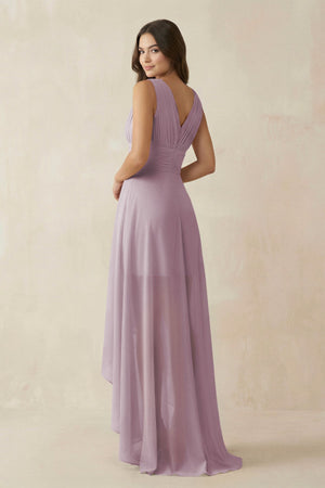 V - Neck High - Low Chiffon Bridesmaid Dress in Dusk - SHE IS ME Bridesmaid Dresses