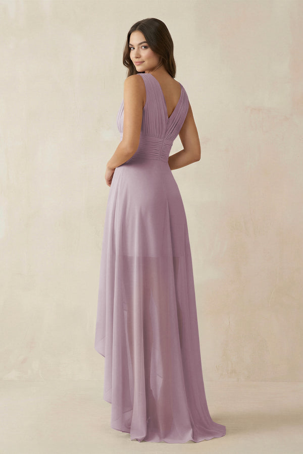 V - Neck High - Low Chiffon Bridesmaid Dress in Dusk - SHE IS ME Bridesmaid Dresses