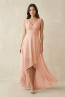 V - Neck High - Low Chiffon Bridesmaid Dress in English Rose - SHE IS ME Bridesmaid Dresses