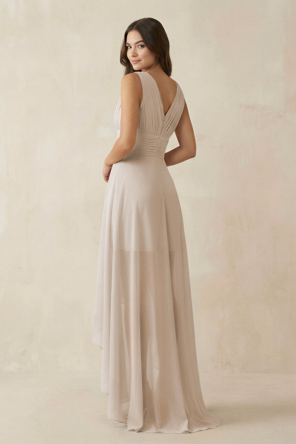 V - Neck High - Low Chiffon Bridesmaid Dress in Frost - KISS BRIDAL Bridesmaid Dresses