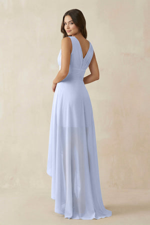 V - Neck High - Low Chiffon Bridesmaid Dress in Ice - SHE IS ME Bridesmaid Dresses