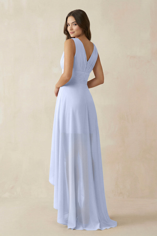 V - Neck High - Low Chiffon Bridesmaid Dress in Ice - SHE IS ME Bridesmaid Dresses