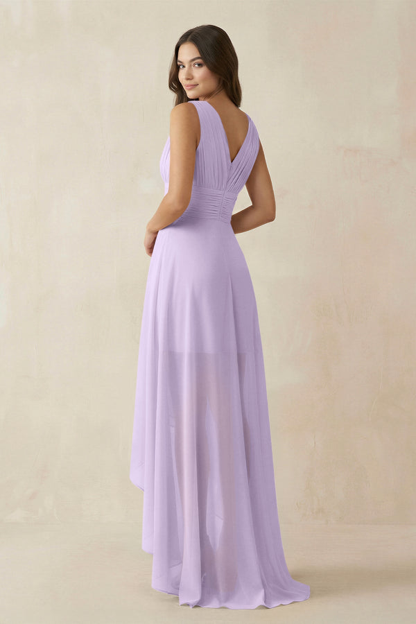 V - Neck High - Low Chiffon Bridesmaid Dress in Lavender - SHE IS ME Bridesmaid Dresses