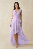 V - Neck High - Low Chiffon Bridesmaid Dress in Lavender - SHE IS ME Bridesmaid Dresses
