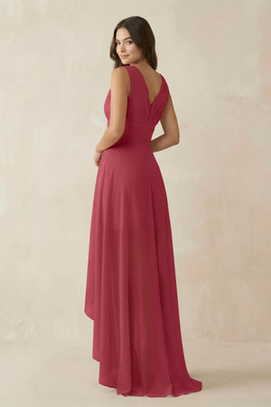 V - Neck High - Low Chiffon Bridesmaid Dress in Merlot - KISS BRIDAL Bridesmaid Dresses