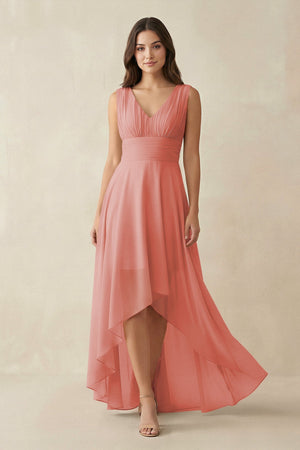 V - Neck High - Low Chiffon Bridesmaid Dress in Mulberry - SHE IS ME Bridesmaid Dresses