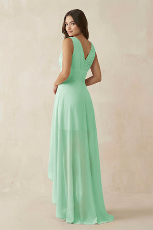 V - Neck High - Low Chiffon Bridesmaid Dress in Pale Pistachio - SHE IS ME Bridesmaid Dresses