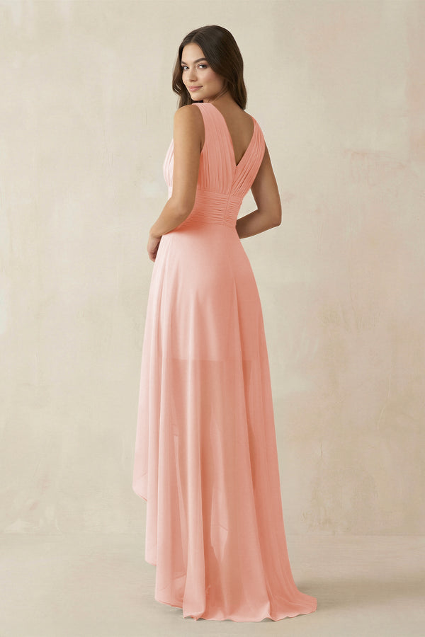 V - Neck High - Low Chiffon Bridesmaid Dress in Rose Petal - SHE IS ME Bridesmaid Dresses